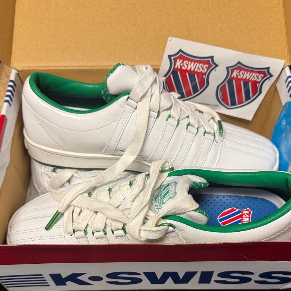 K-Swiss Classic White Sneakers with Green Highlights